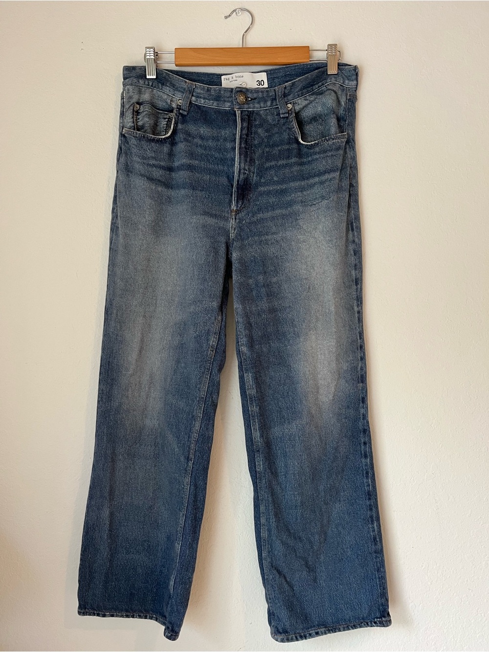 rag & bone Miramar? Wide-Leg Terry Print Denim 32 Crop?